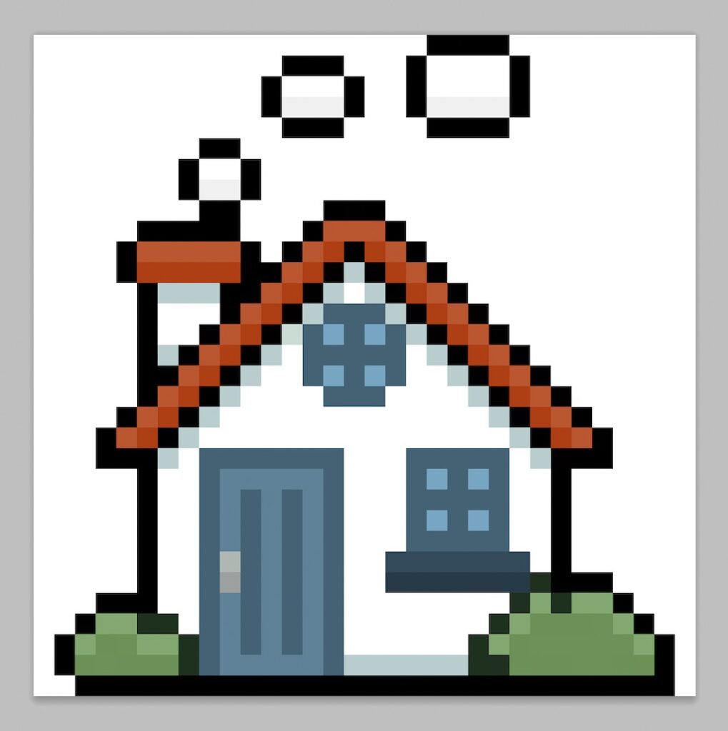 Kawaii pixel art house on a transparent background