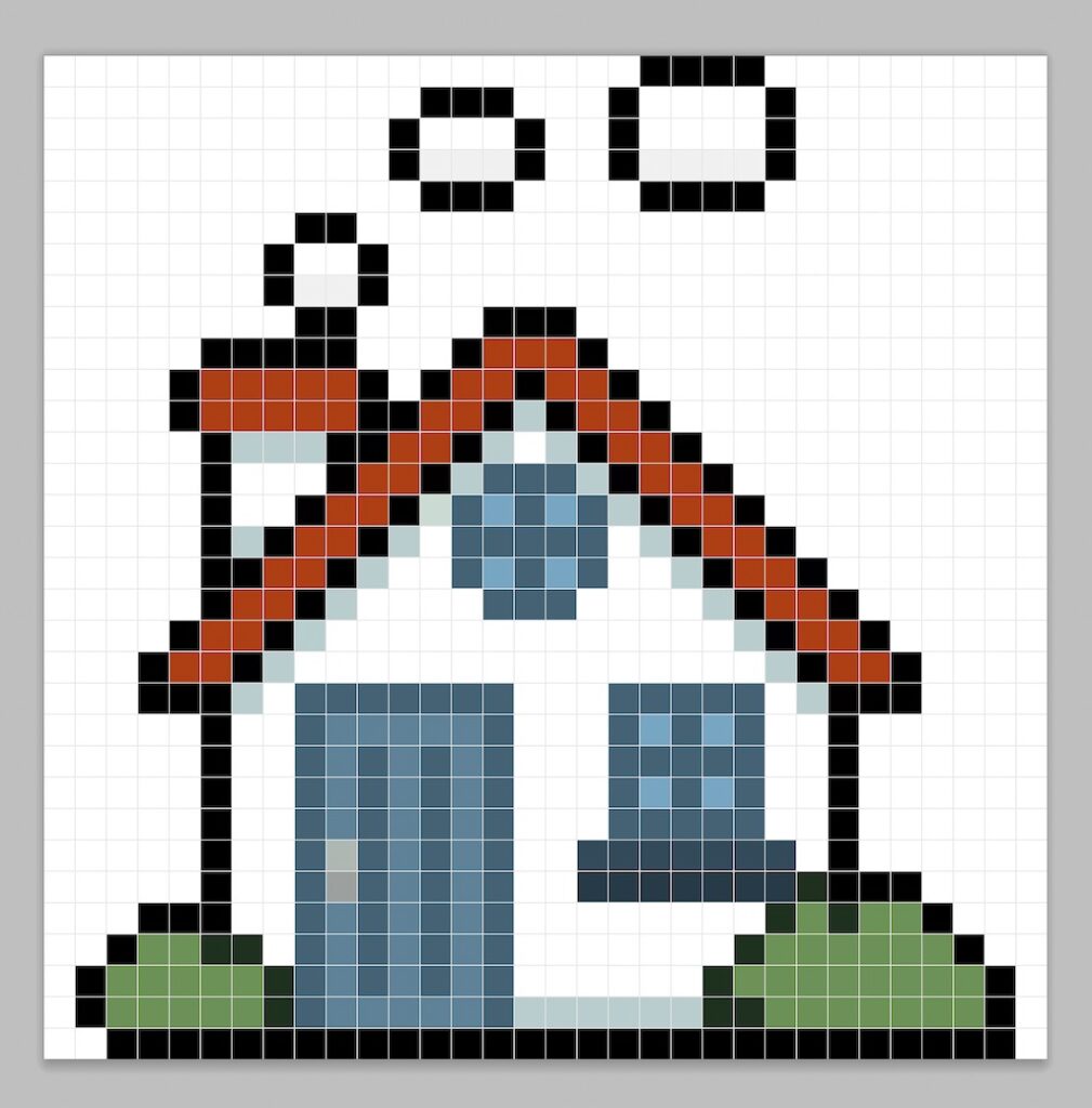 32x32 Pixel art house with a darker gray to give depth to the house