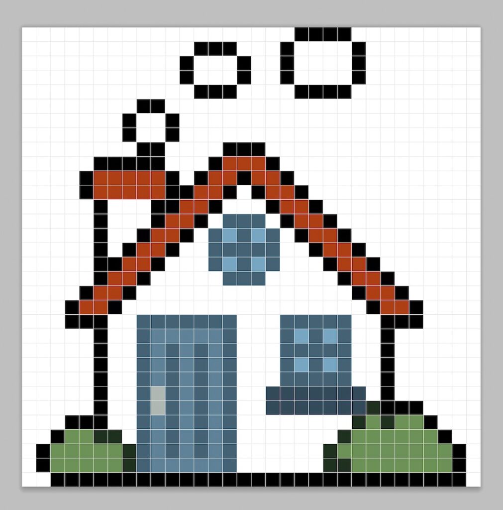 Simple pixel art house with solid colors