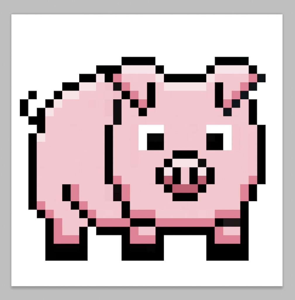 Kawaii pixel art pig on a transparent background
