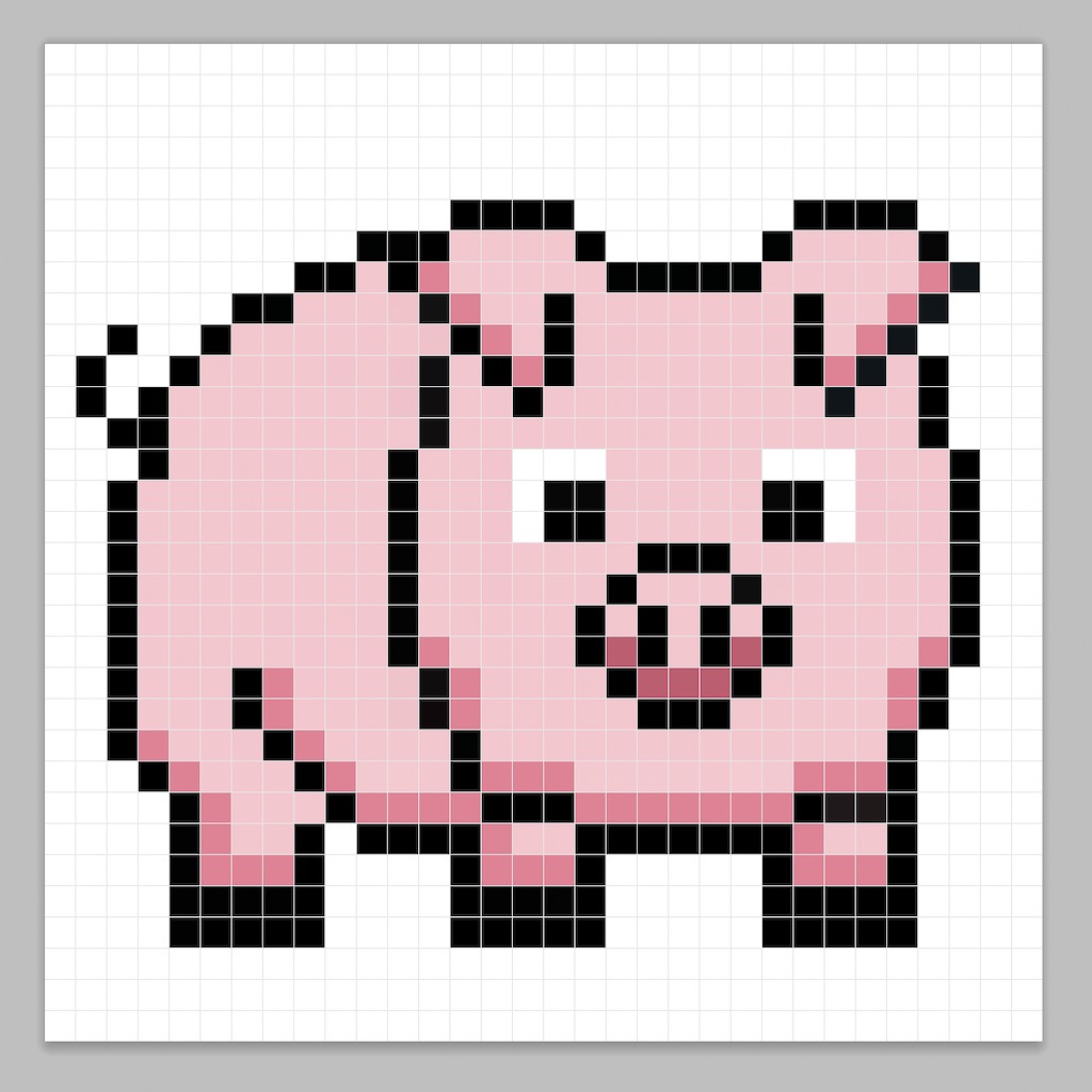 32x32 Pixel art pig with a darker pink to give depth to the pig