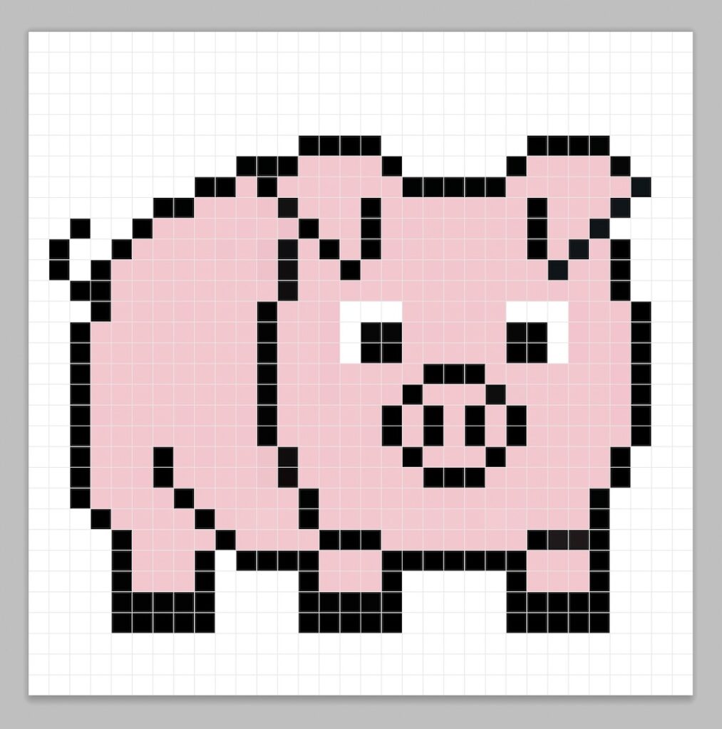 Simple pixel art pig with solid colors