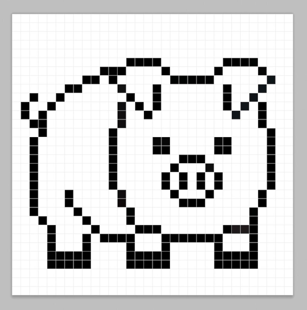 An outline of the pixel art pig similar to a spreadsheet