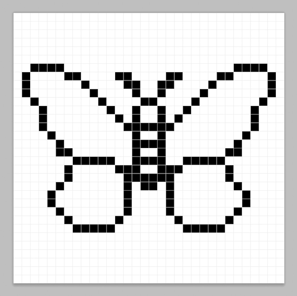 An outline of the pixel art butterfly similar to a spreadsheet