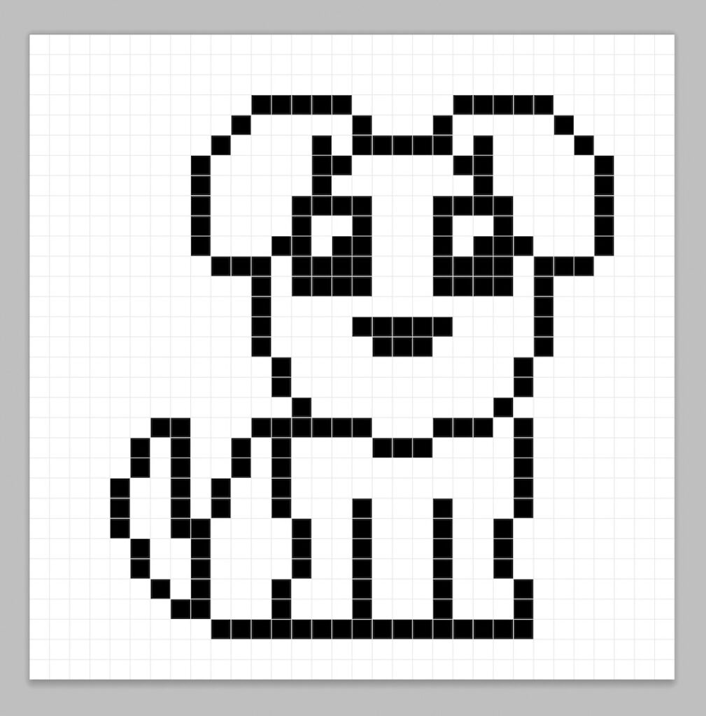 An outline of the pixel art dog similar to a spreadsheet