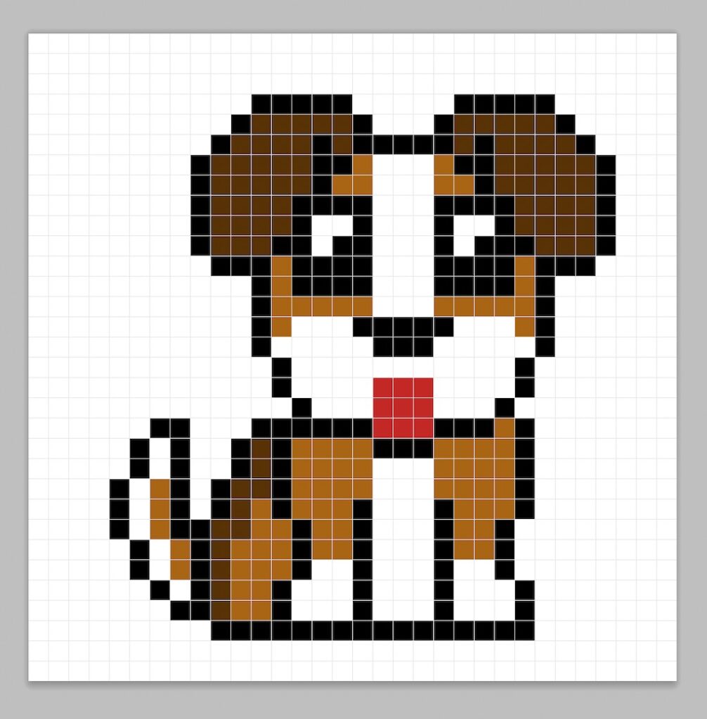 Simple pixel art dog with solid colors