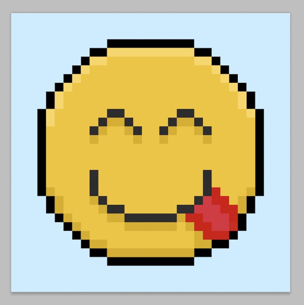 Cute Pixel Art Emoji on a light blue background