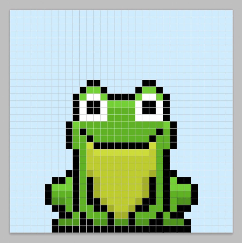 The first frame of the pixel art frog animation
