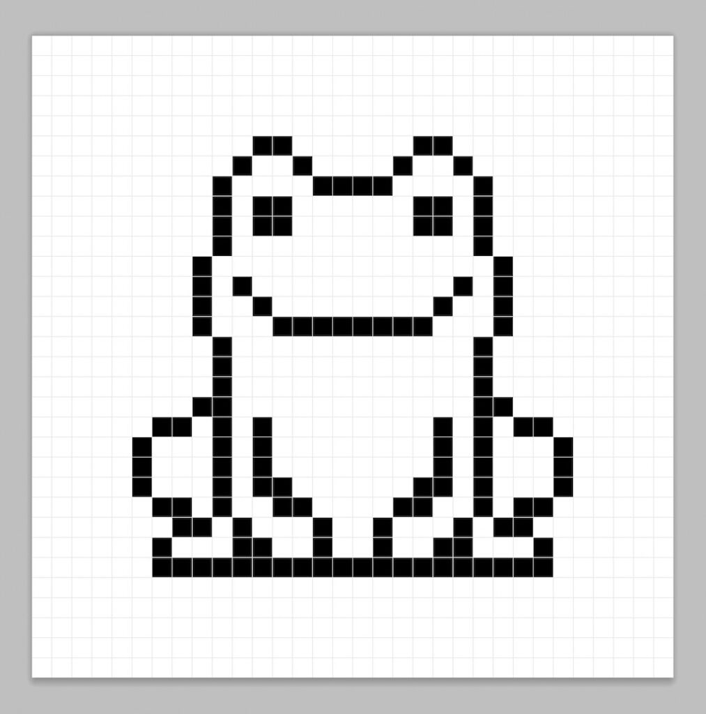 An outline of the pixel art frog similar to a spreadsheet