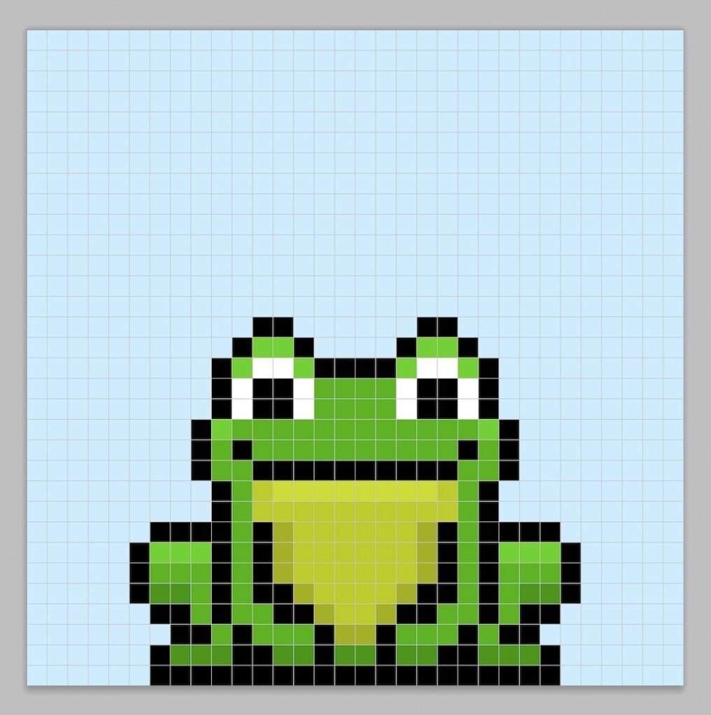 The second frame of the frog animation getting ready to jump