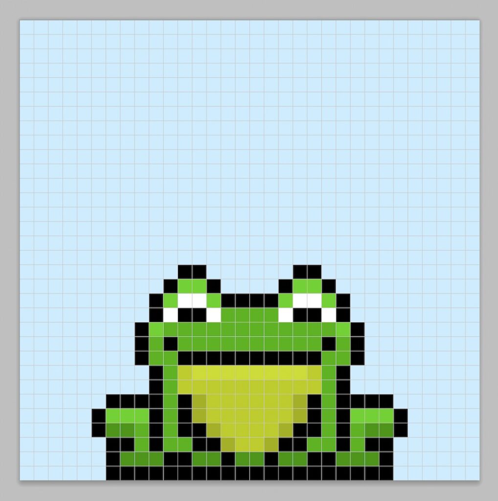The pixel frog height is scaled down more to simulate a jumping animation