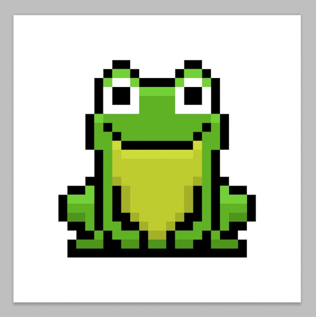 Kawaii pixel art frog on a transparent background
