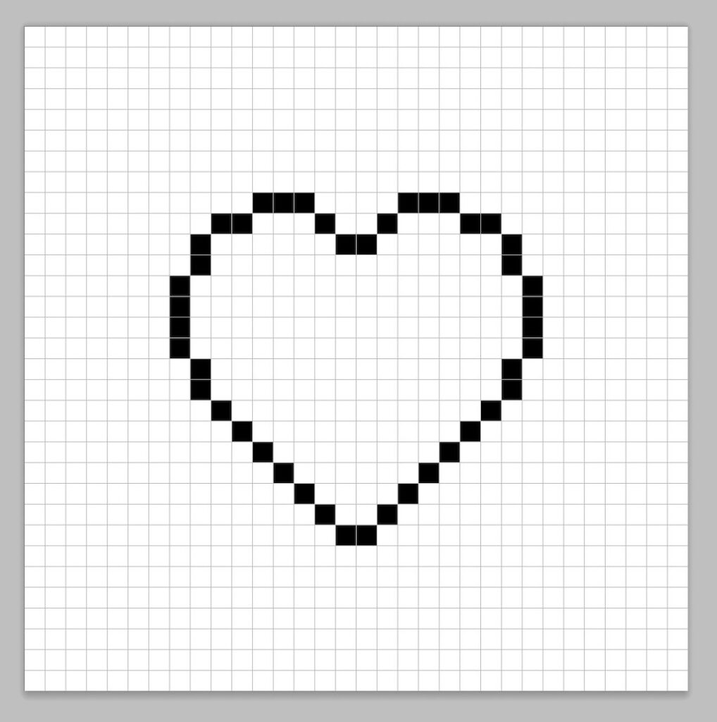 An outline of the pixel art heart similar to a spreadsheet