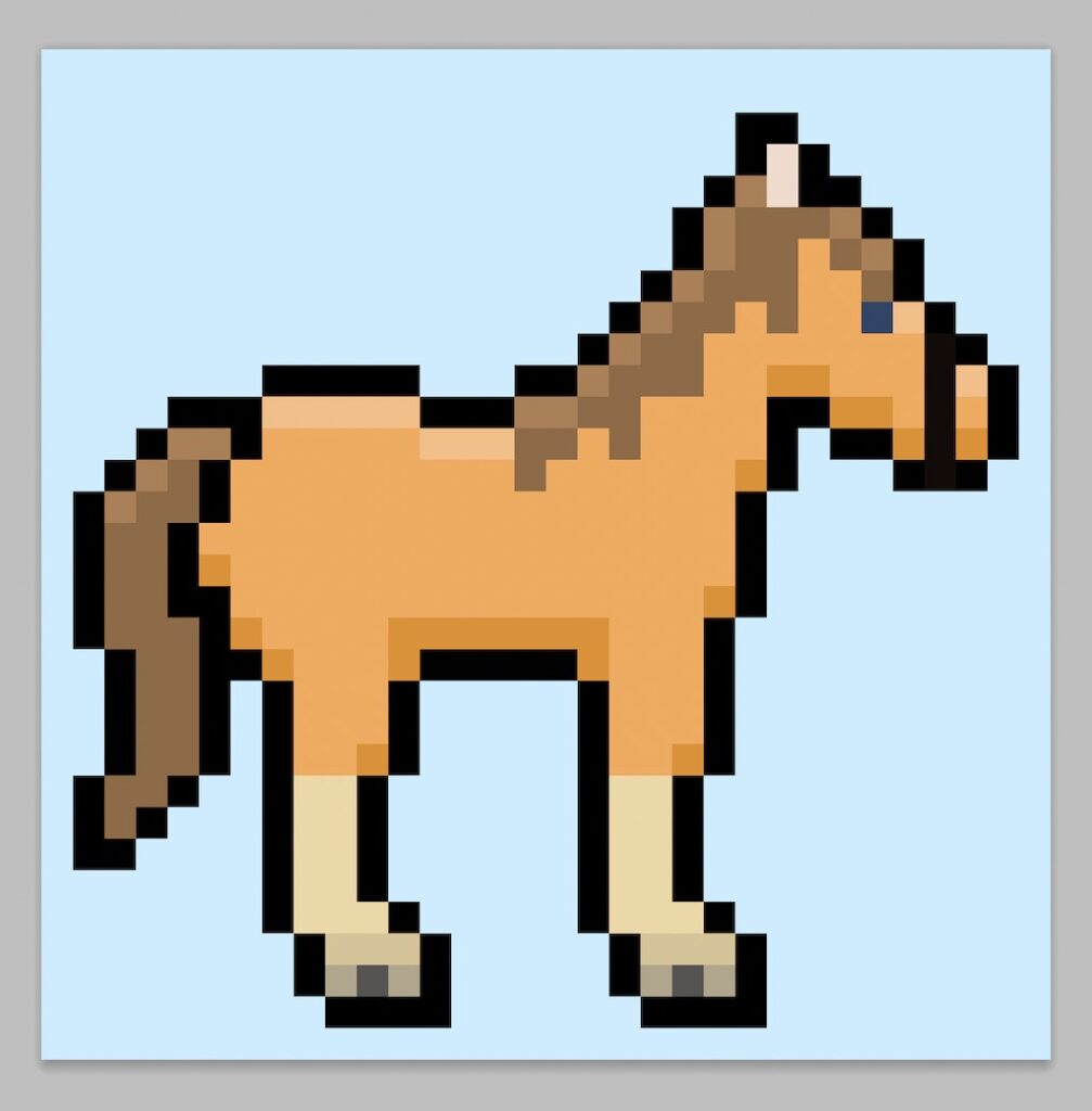Cute Pixel Art horse on a light blue background
