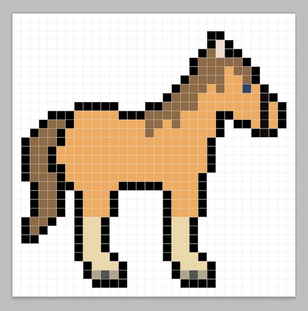 Simple pixel art horse with solid colors