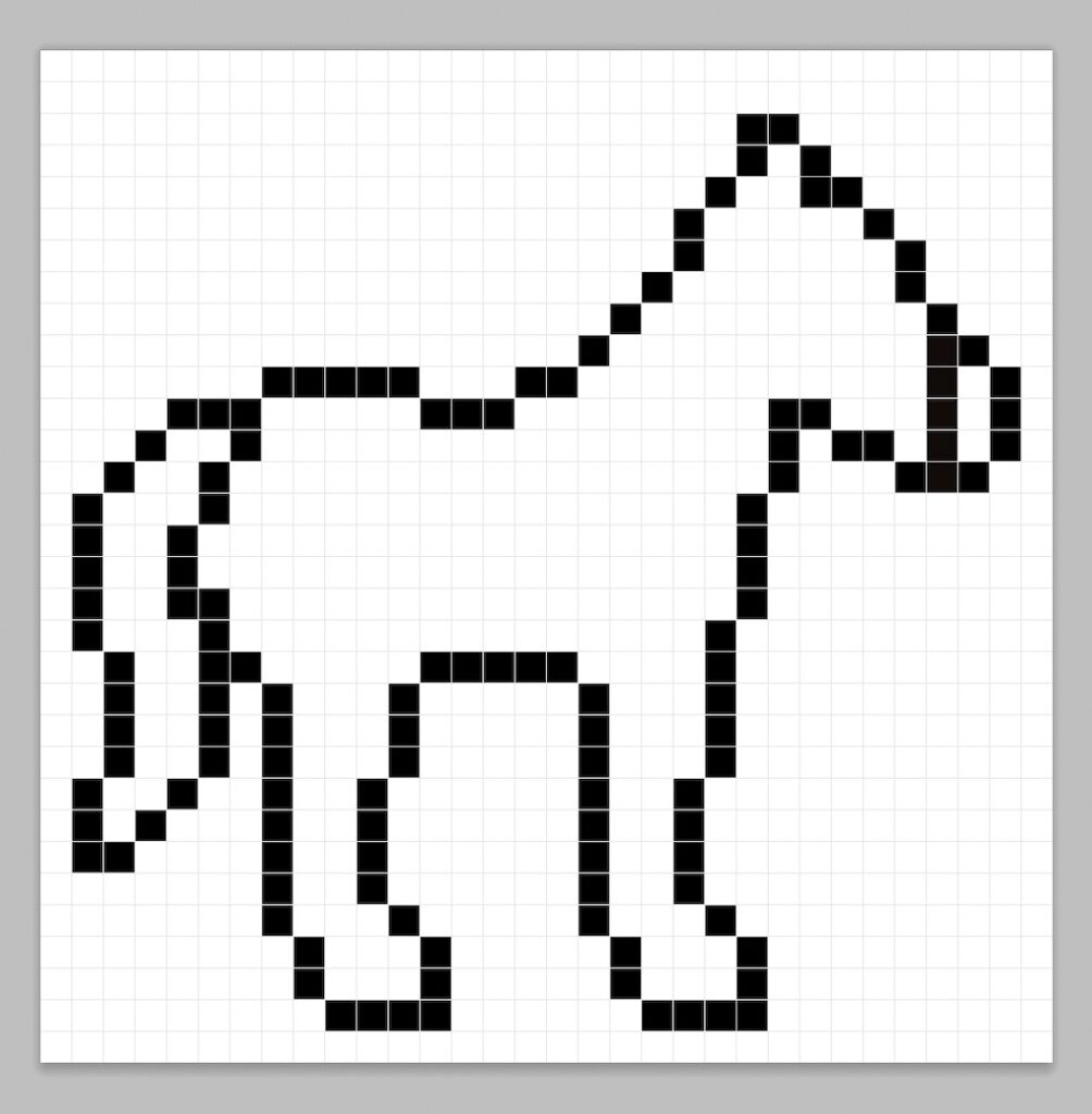 An outline of the pixel art horse similar to a spreadsheet