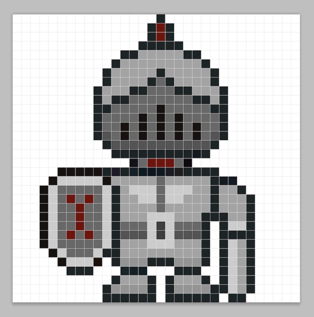 32x32 Pixel art knight with a darker gray to give depth to the knight