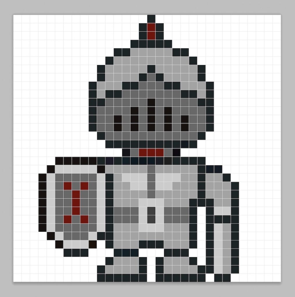 Simple pixel art knight with solid colors