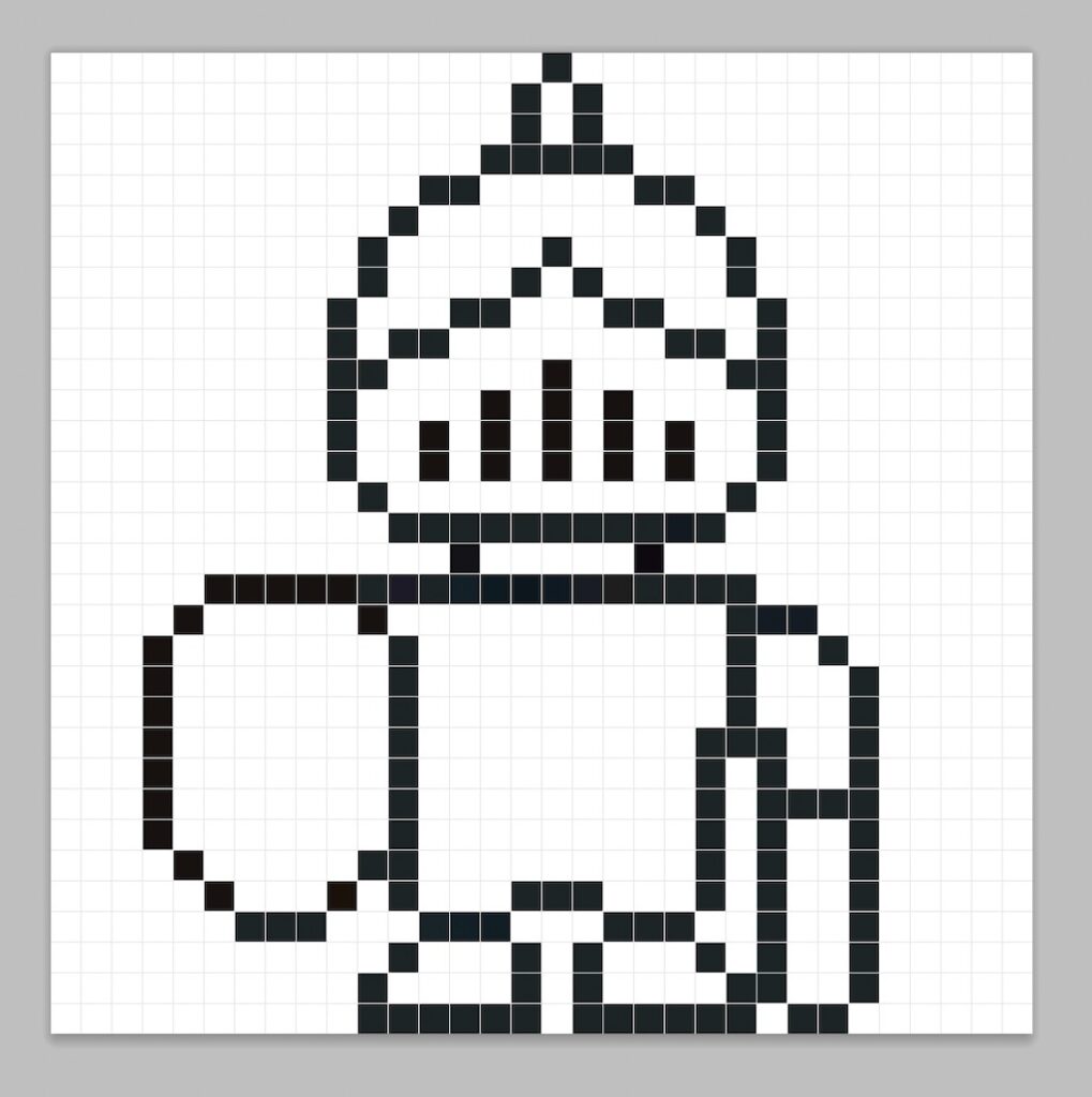 An outline of the pixel art knight similar to a spreadsheet