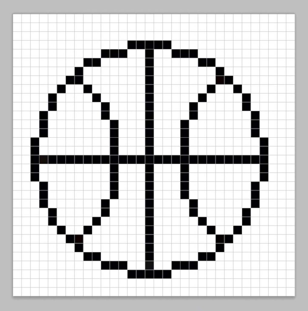 An outline of the pixel art basketball similar to a spreadsheet