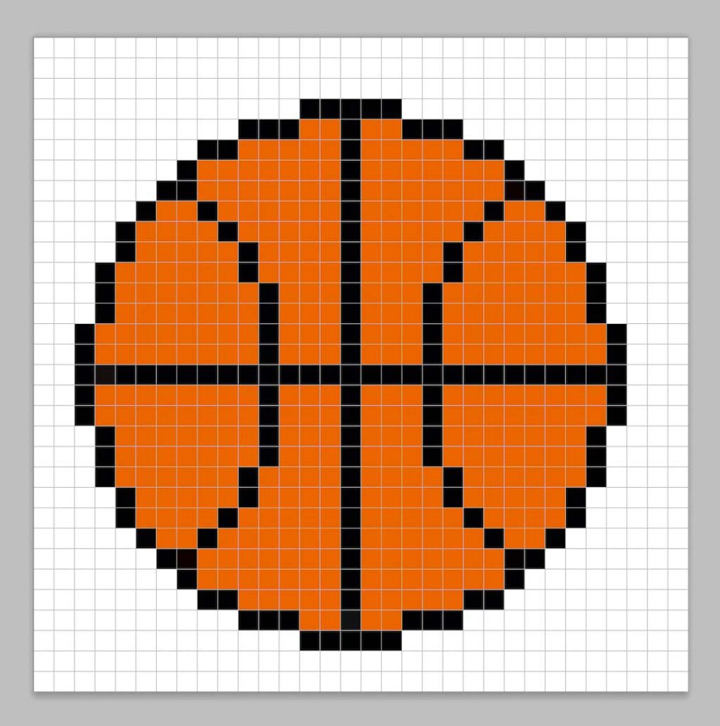 Simple pixel art basketball with solid colors