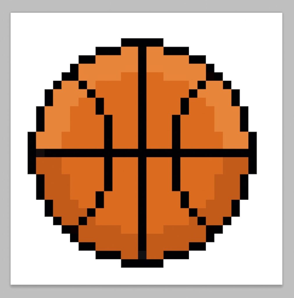 Kawaii pixel art basketball on a transparent background