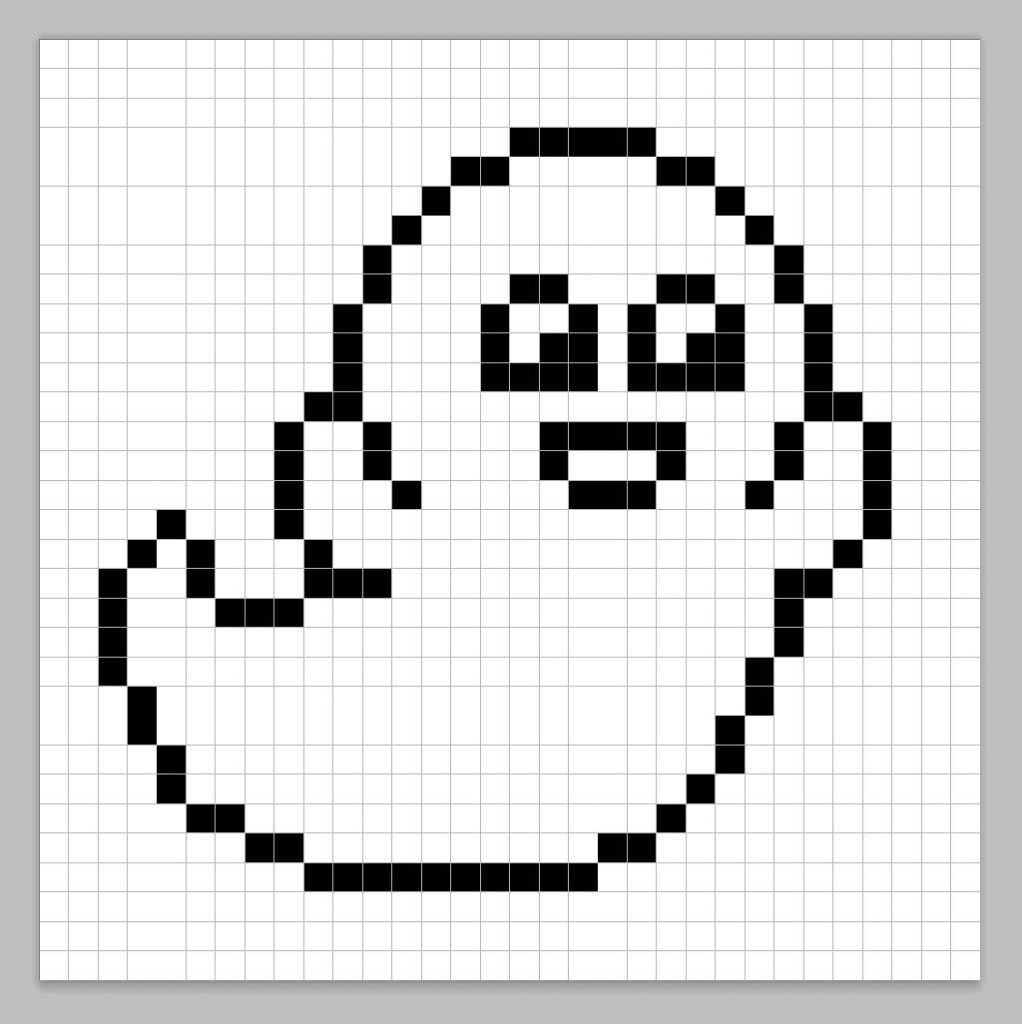 An outline of the pixel art ghost grid similar to a spreadsheet