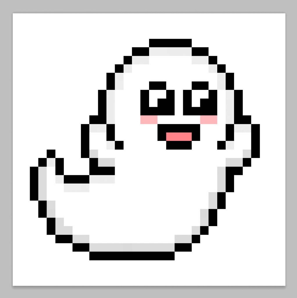 A view of the pixel art ghost with the gridlines turned off