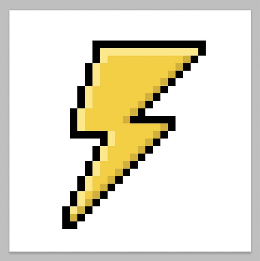 Kawaii pixel art lightning bolt on a transparent background