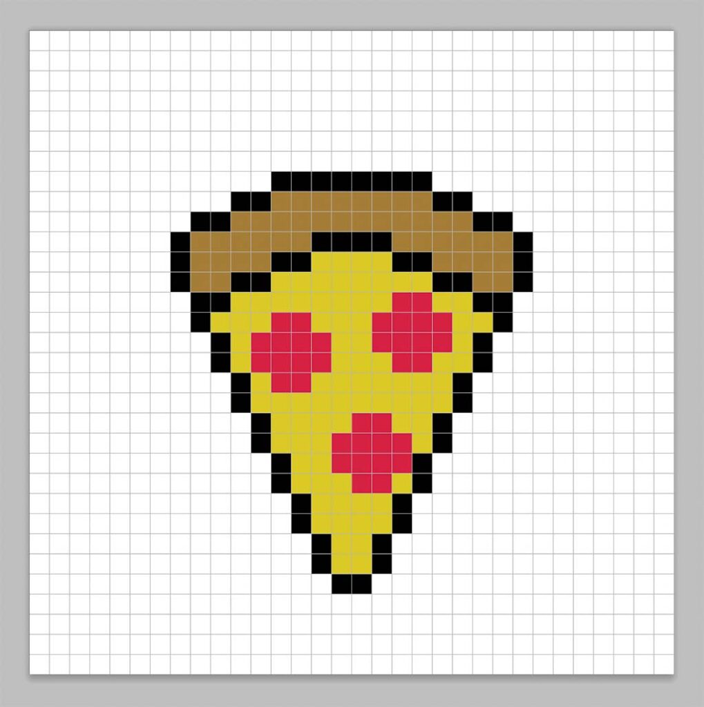 Simple pixel art pizza with solid colors