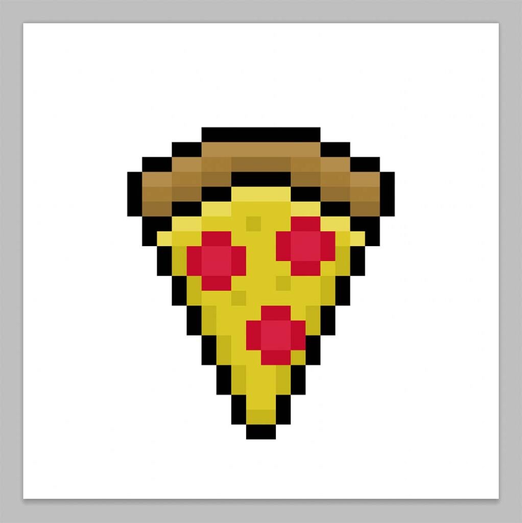 Kawaii pixel art pizza on a transparent background