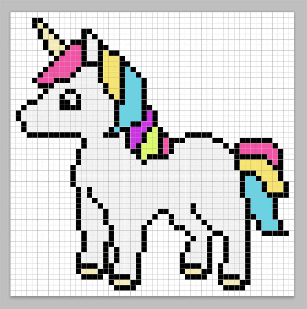 Simple pixel art unicorn with solid colors