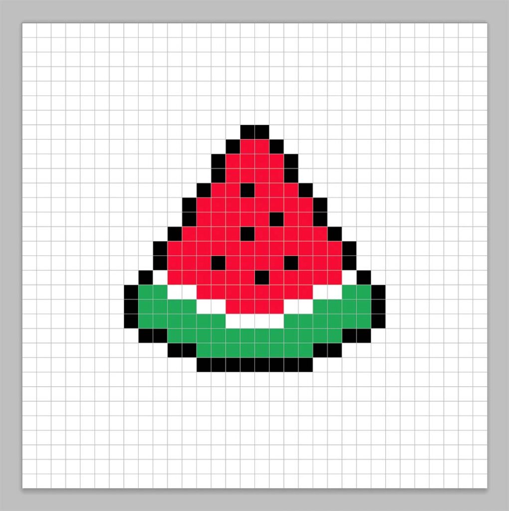 Simple pixel art watermelon with solid colors