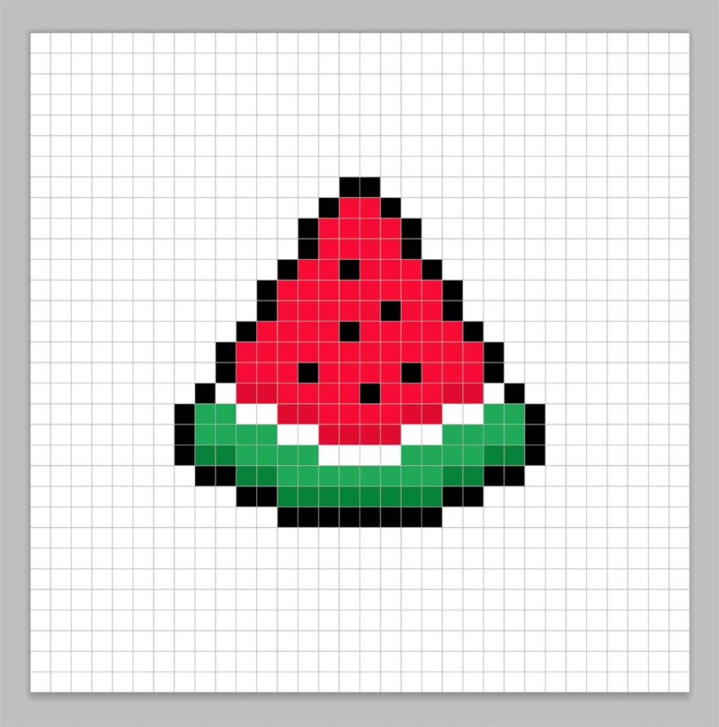 32x32 Pixel art watermelon with a darker red and green to give depth to the watermelon