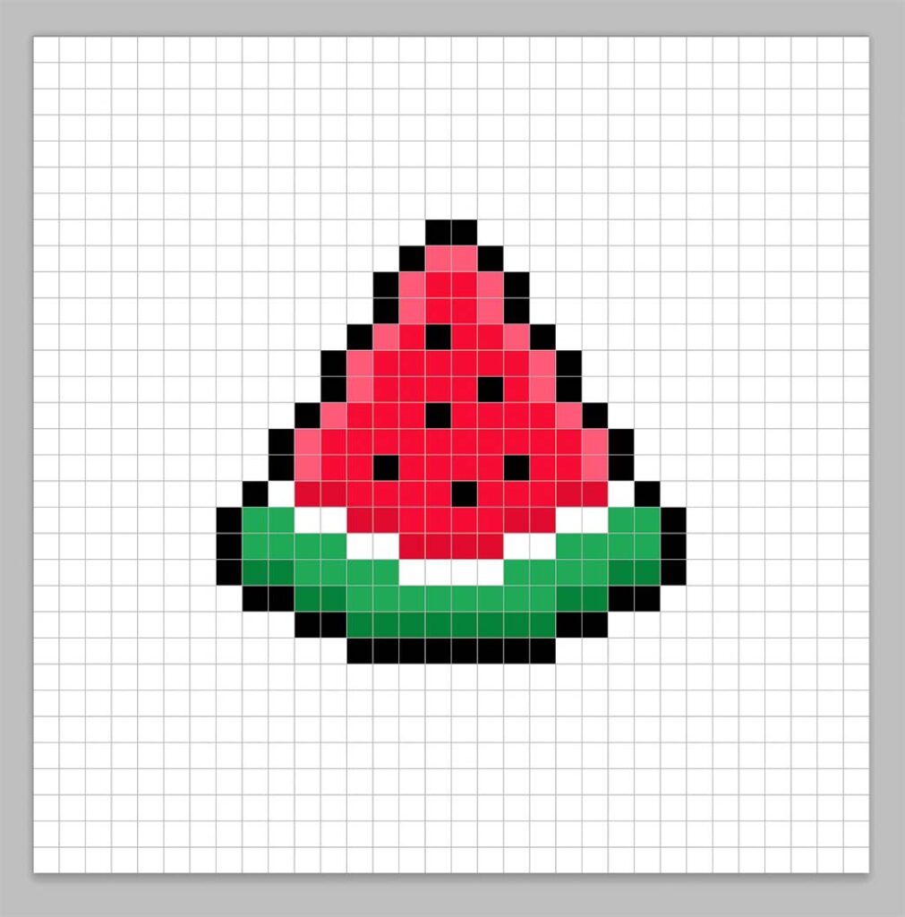 A preview of applying highlights to a pixel art watermelon in one of the tutorials
