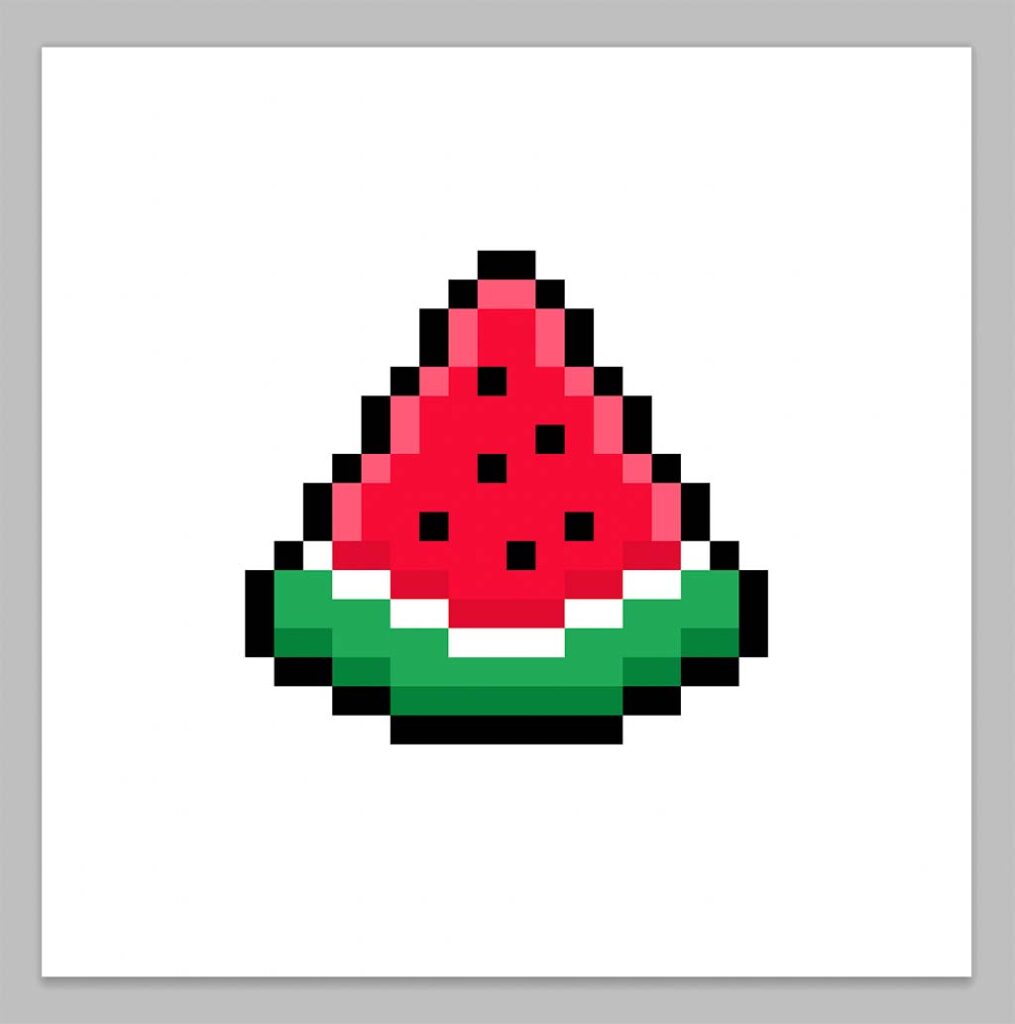 Kawaii pixel art watermelon on a transparent background