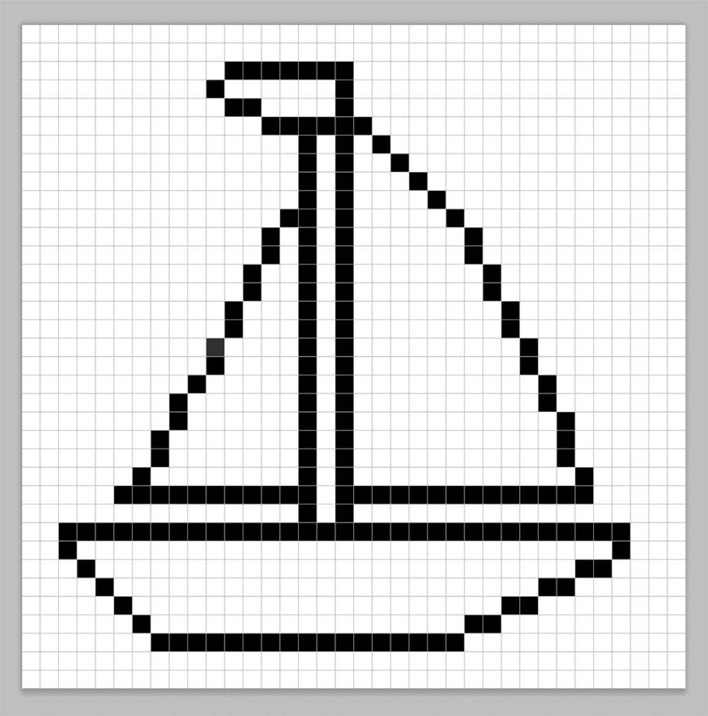 An outline of the pixel art boat grid similar to a spreadsheet