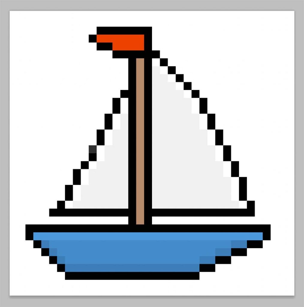 Kawaii pixel art boat on a transparent background