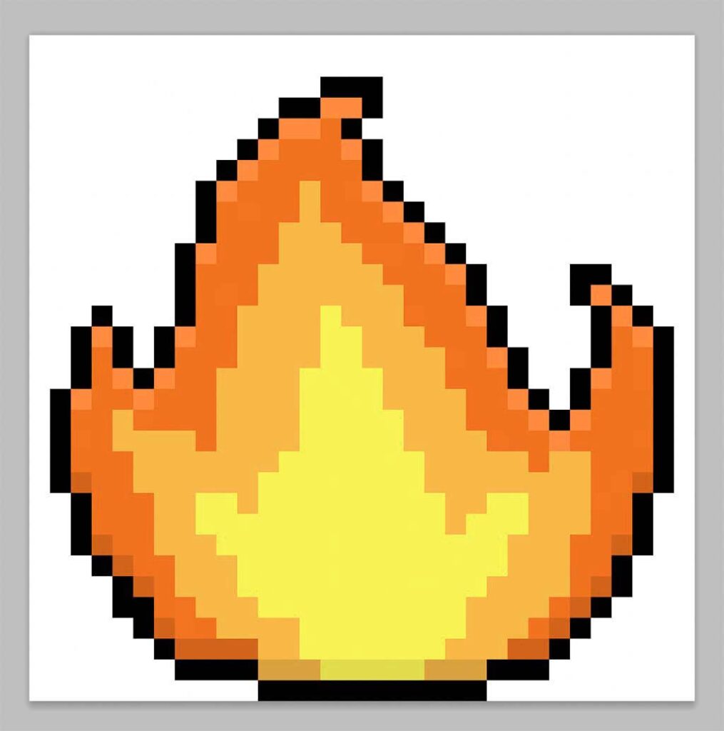 Kawaii pixel art fire on a transparent background