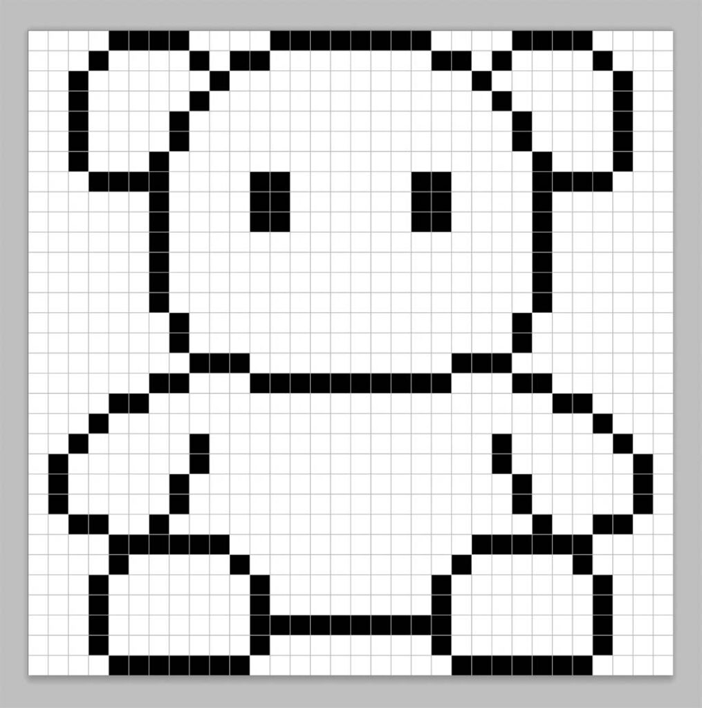 An outline of the pixel art bear grid similar to a spreadsheet