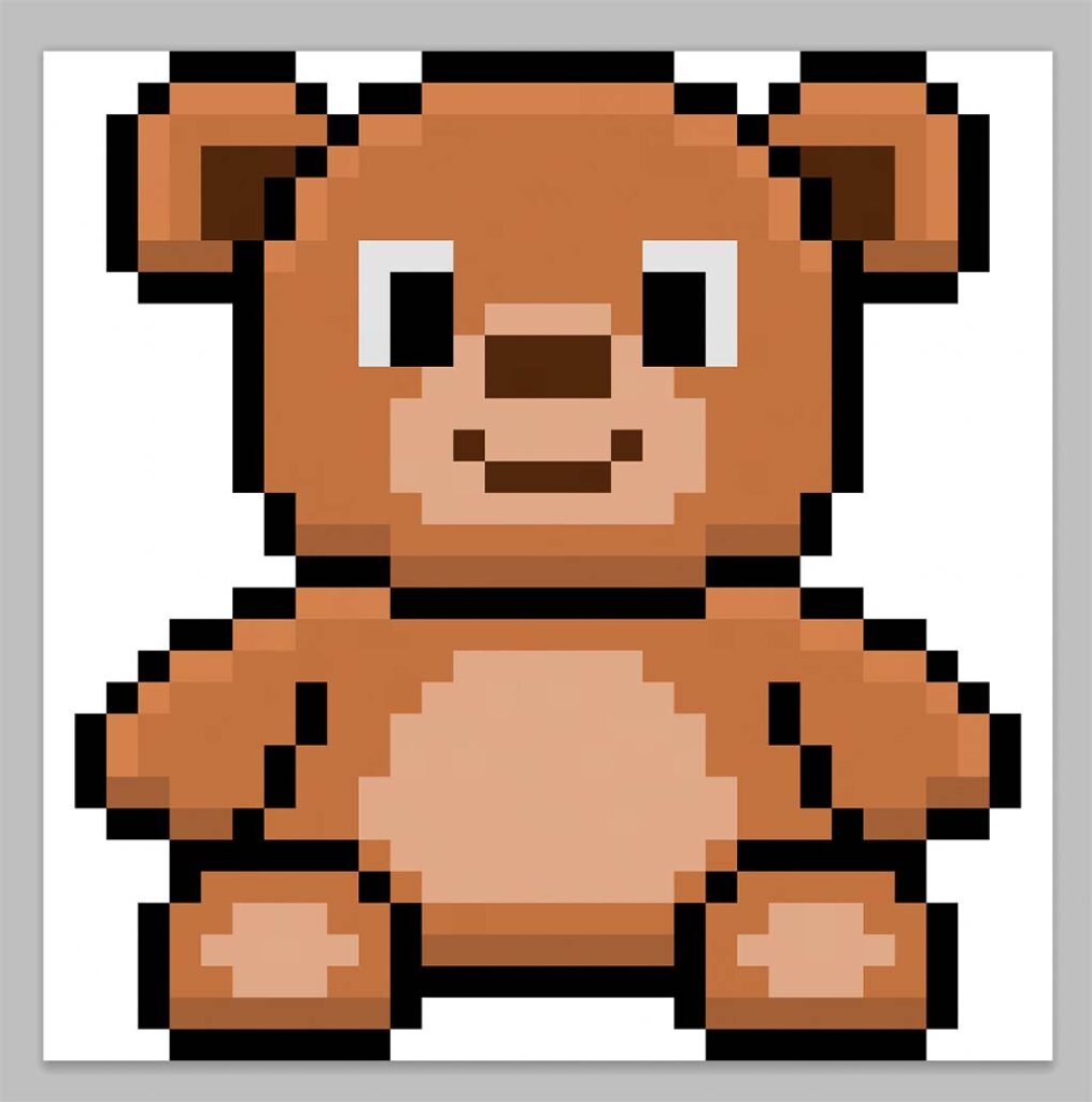 Kawaii pixel art bear on a transparent background