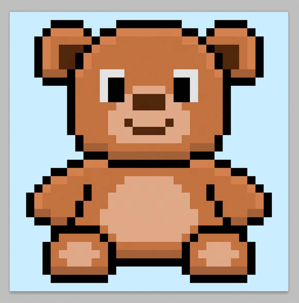 Cute Pixel Art Bear on Blue Background