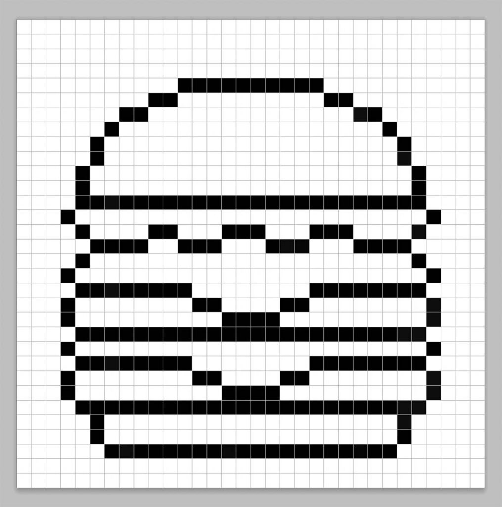 An outline of the pixel art burger grid similar to a spreadsheet