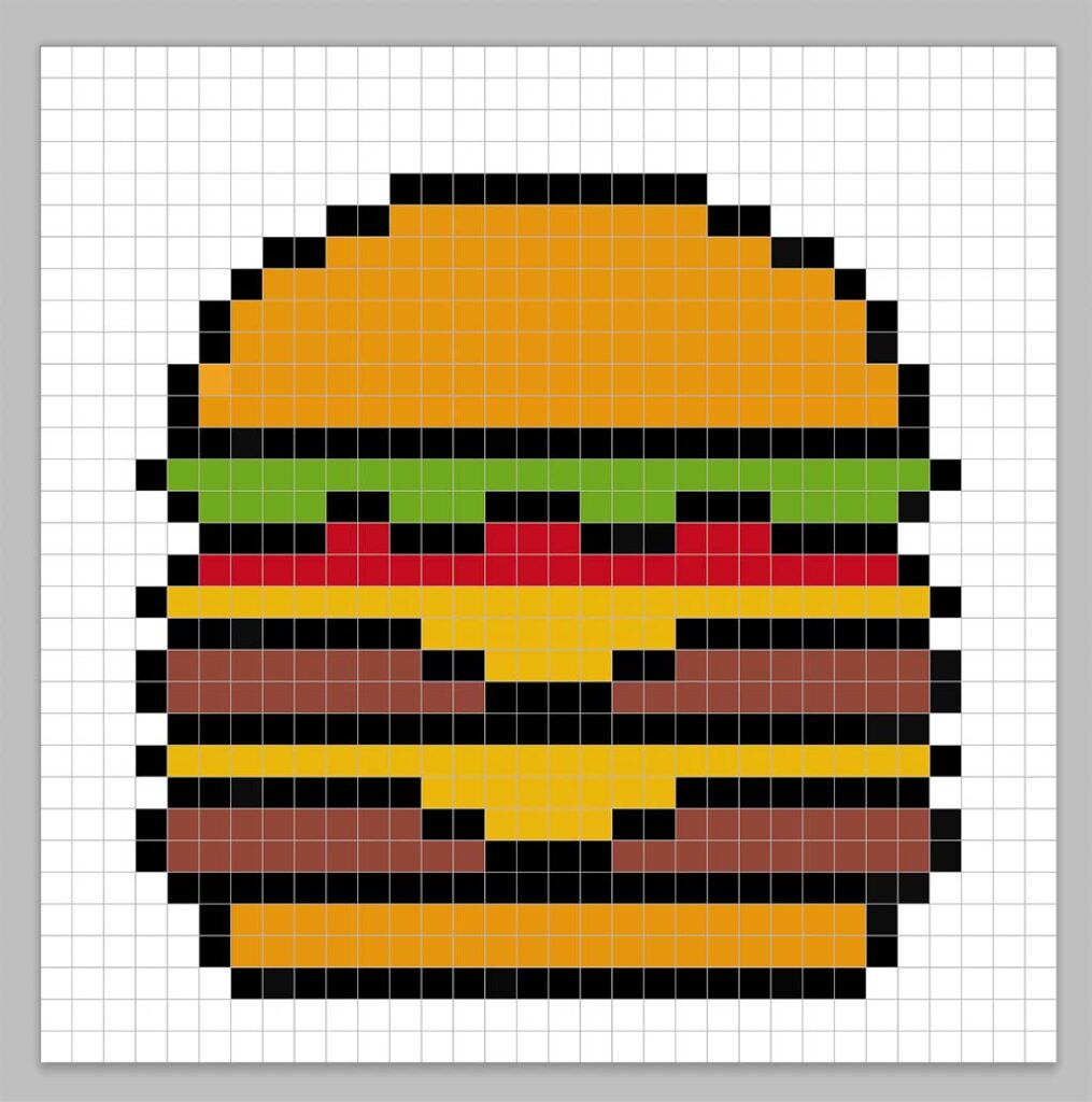 Simple pixel art burger with solid colors