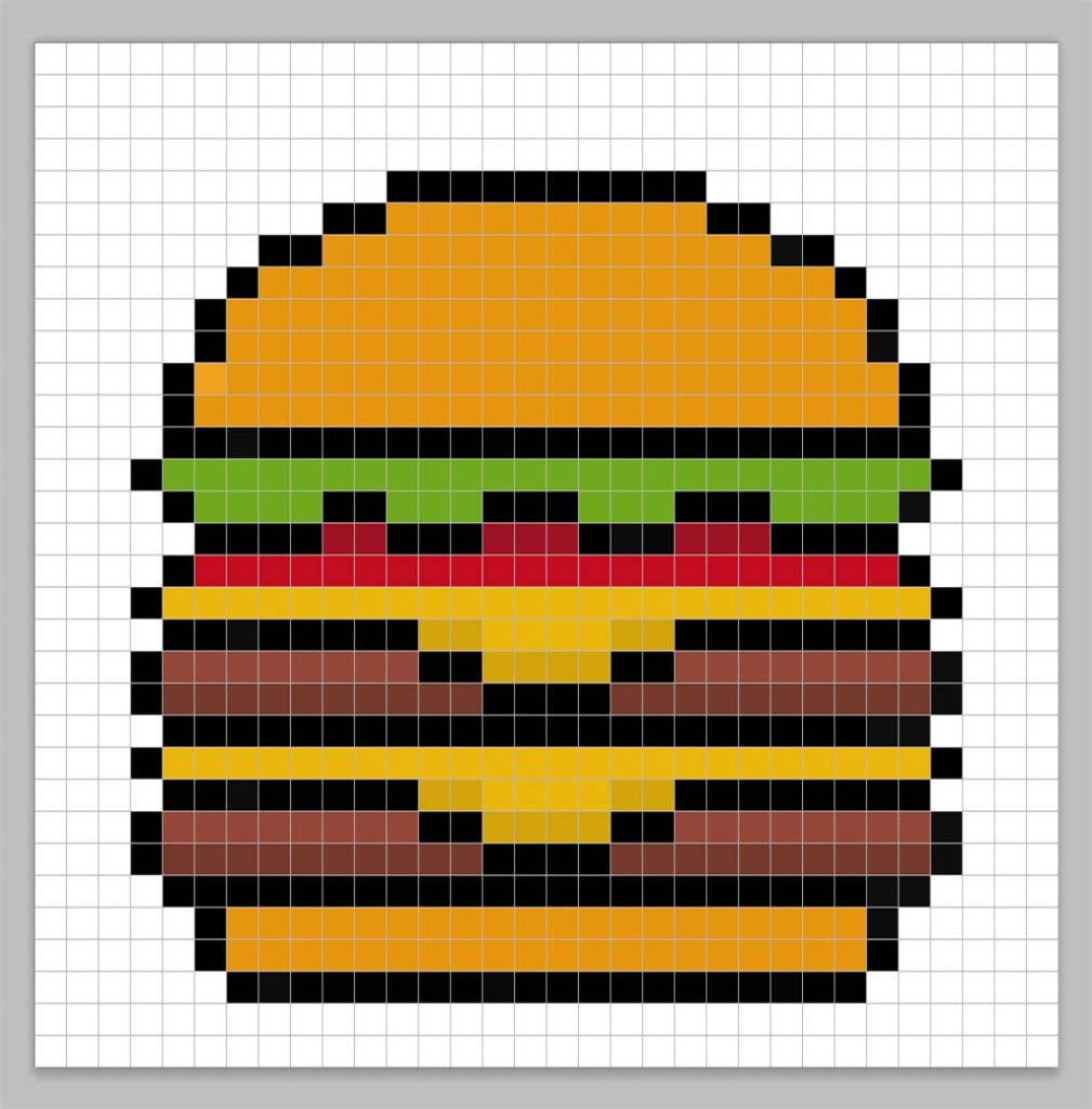 32x32 Pixel art burger with a darker yellow to give depth to the cheese burger