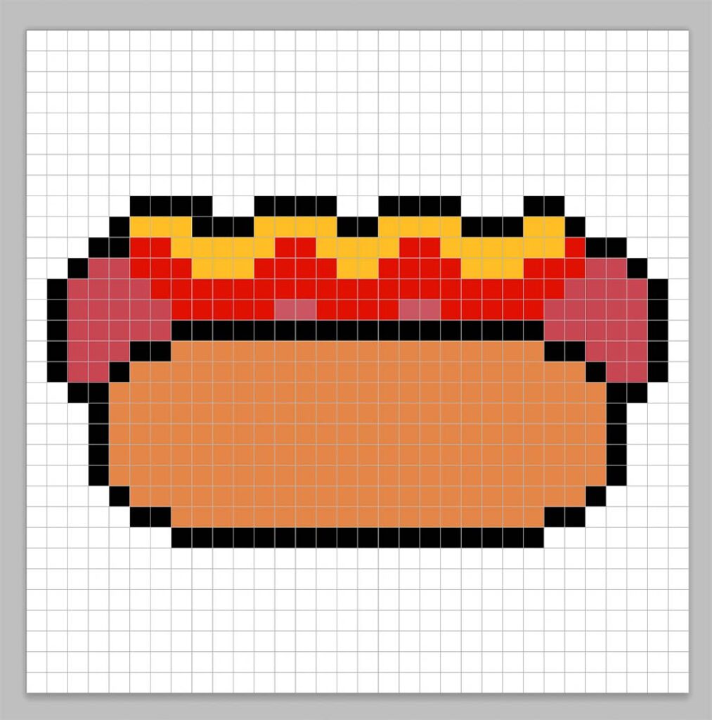 Simple pixel art hot dog with solid colors