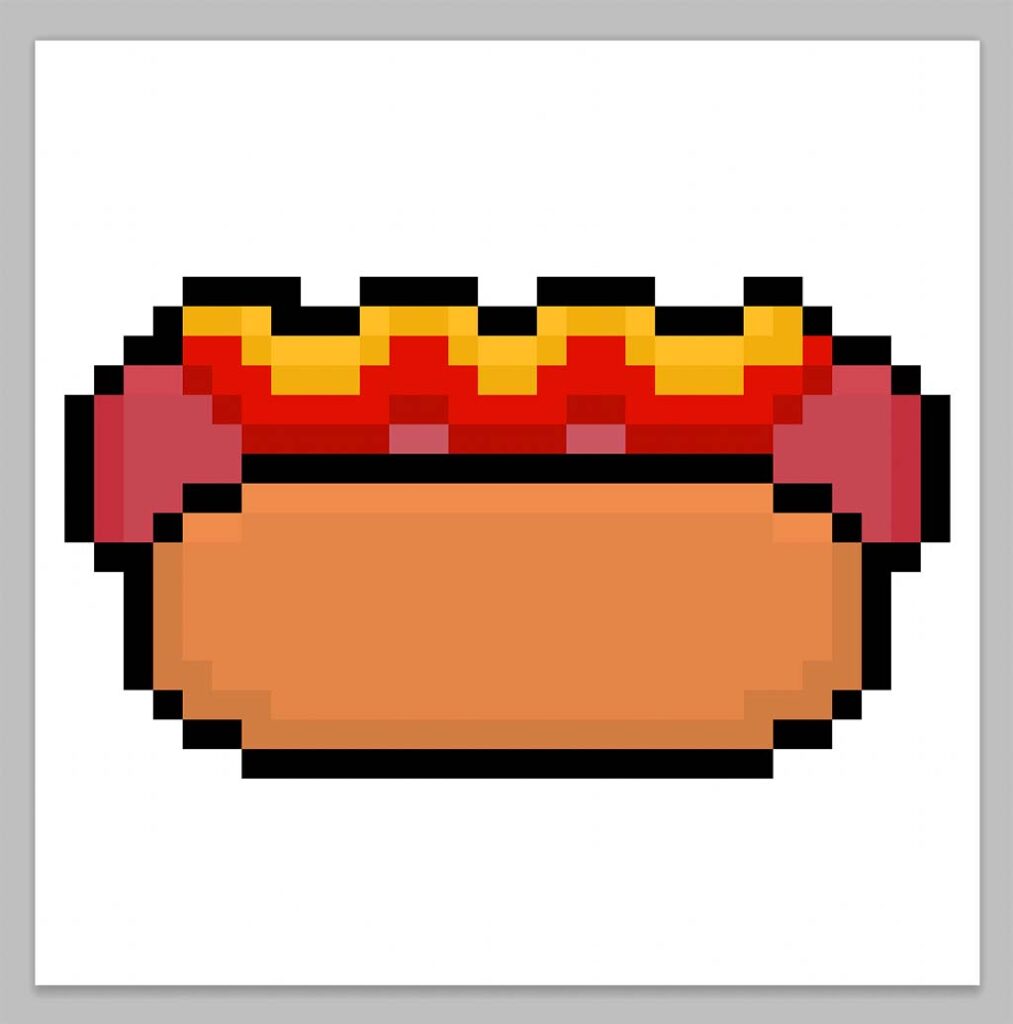 Kawaii pixel art hot dog on a transparent background