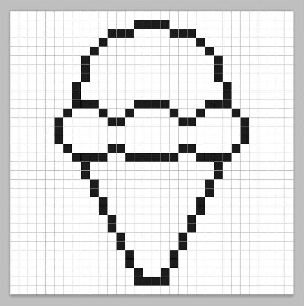 An outline of the pixel art ice cream grid similar to a spreadsheet