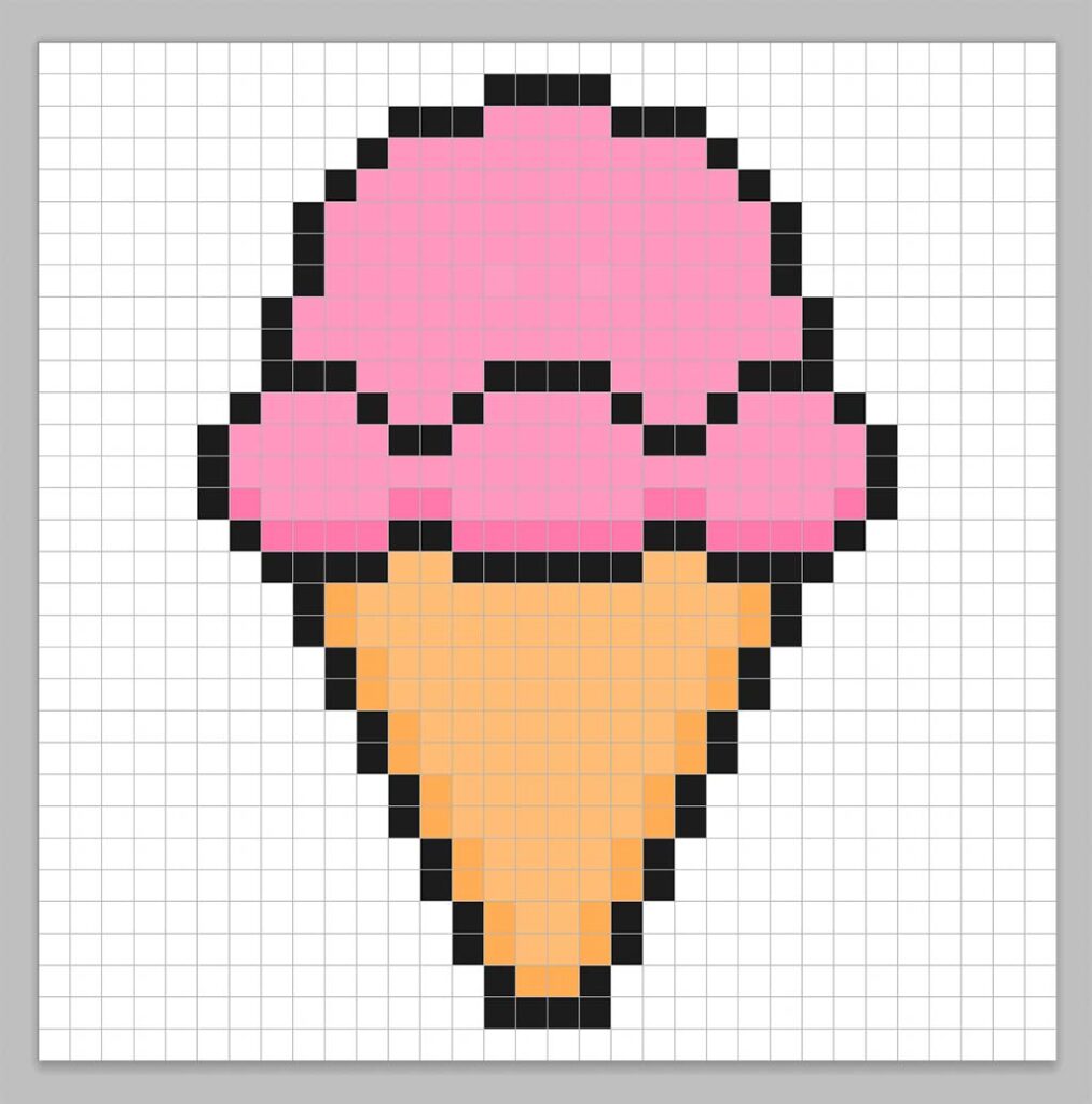 32x32 Pixel art ice cream with a darker pink to give depth to the ice cream cone