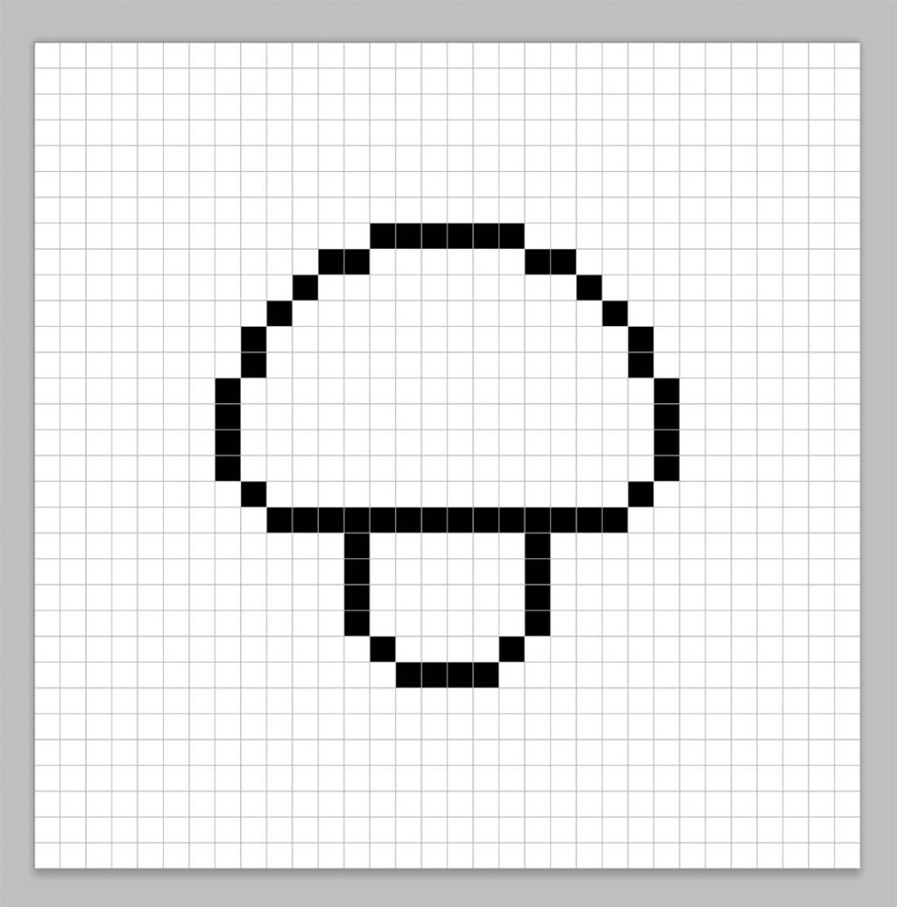 An outline of the pixel art mushroom grid similar to a spreadsheet